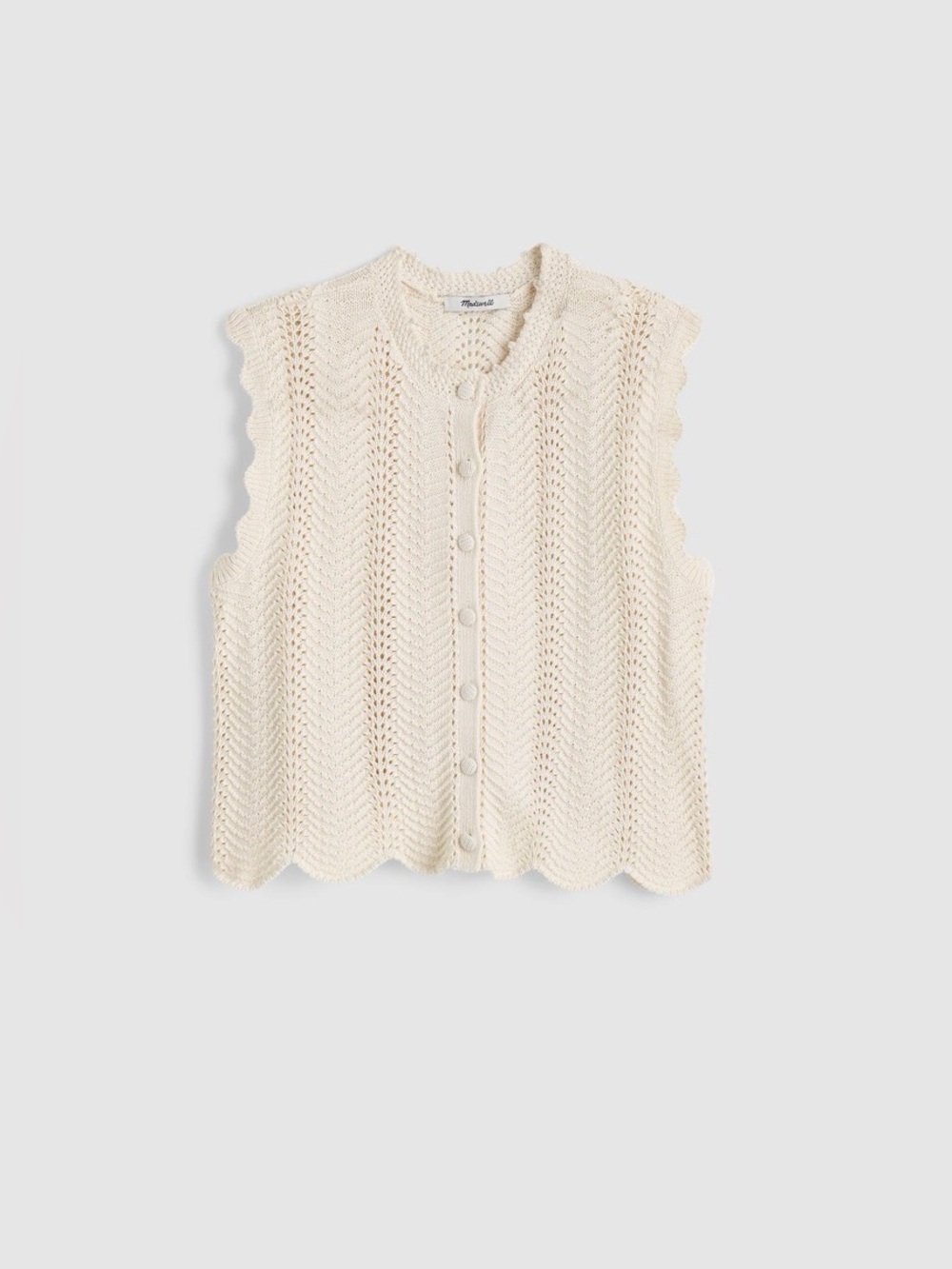 Madewell Vintage Ivory Crochet Button-Front Vest.S.NWT.